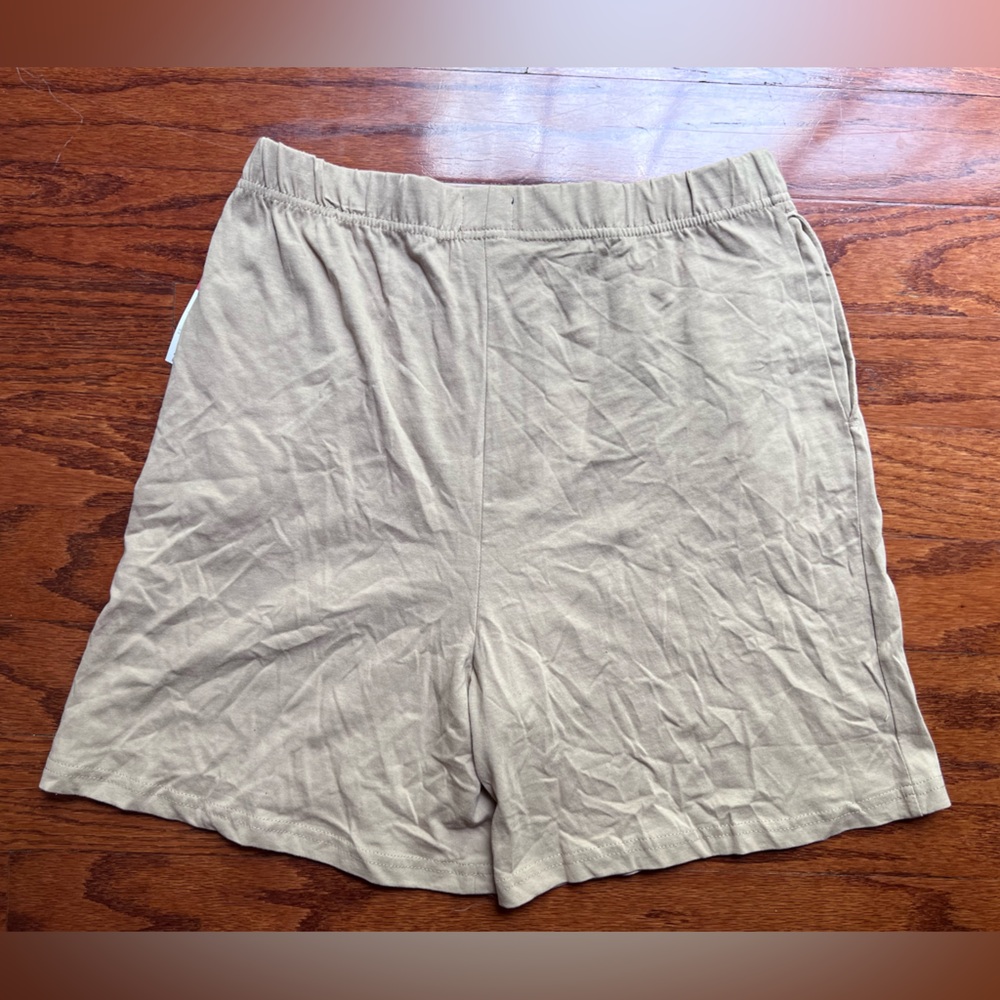 Basic Editions Beige Cotton Knit Shorts with Elastic Waist - Picture 2 of 3